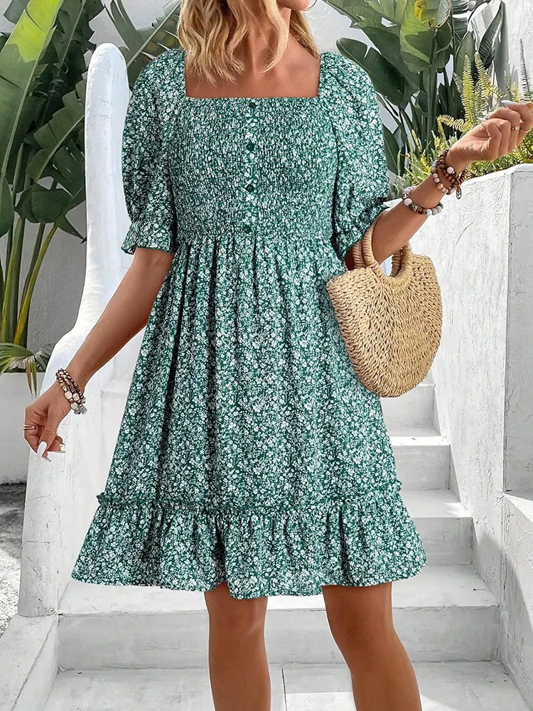 Athvotar Athvotar Women's Summer New New Ocean Bubble Bubble Sleeves Crush Flower Dresses Women's Dress
