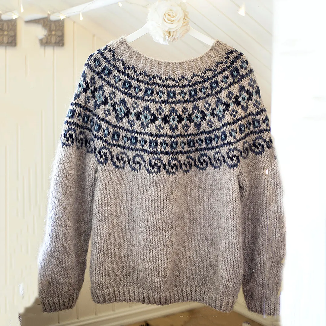 Vintage Beautiful Norwegian Knit Jacquard Crew Neck Sweater（Unisex）
