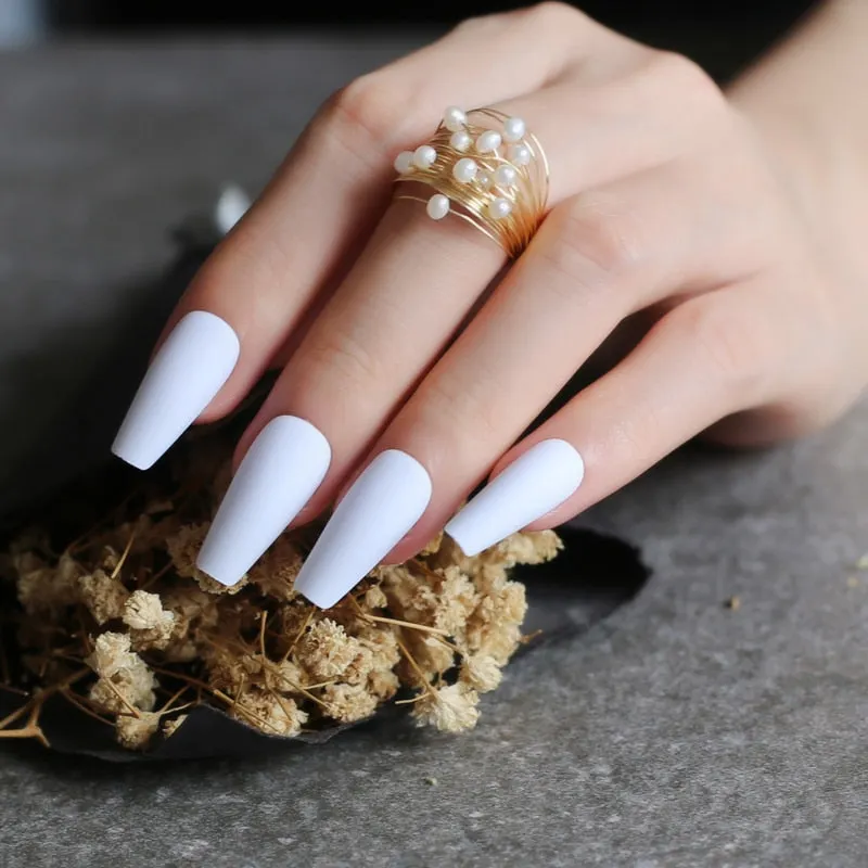 Glossy Ballet false nails red Long coffin Salon art matte Fake nails Transparent rectangle-Nail Inspo