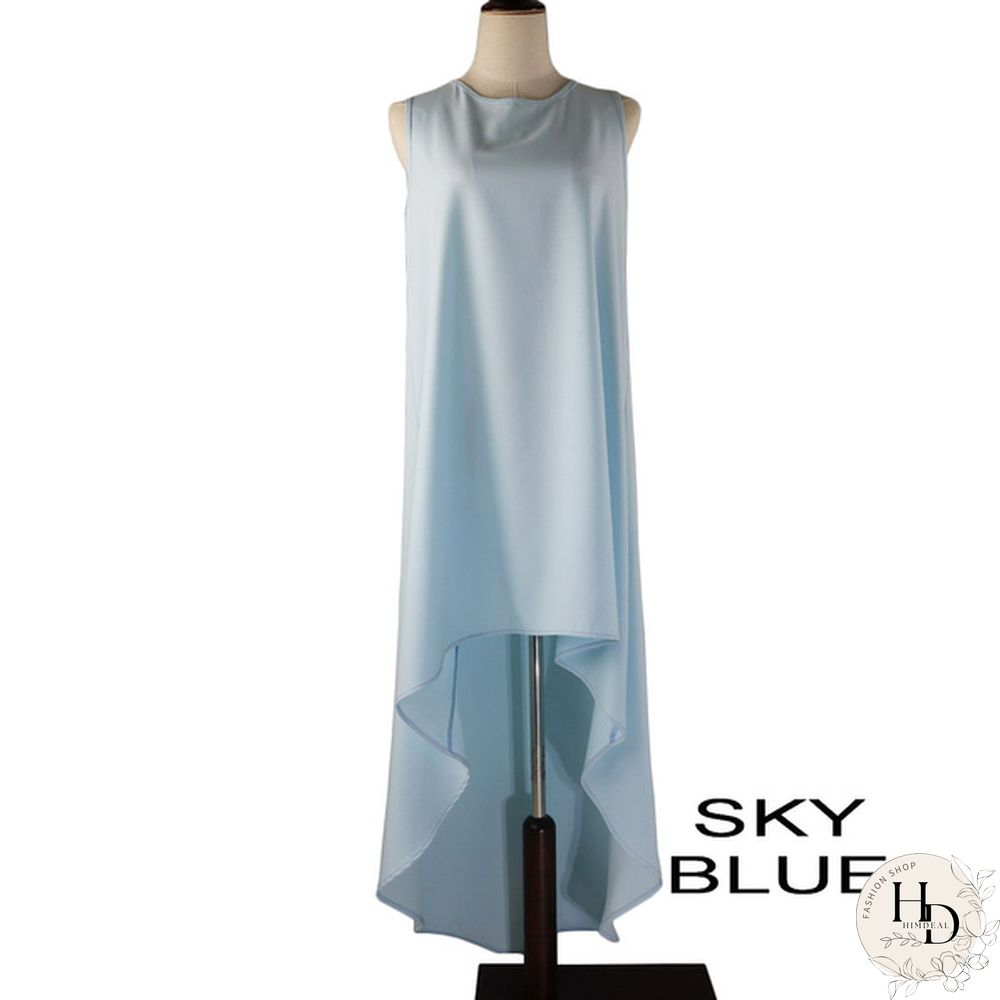 Women Summer Bohemian White Irregular Beach Dress Loose Flare Dress Tunic Female Sleeveless Beachwear Solid Boho Gowns Dresses