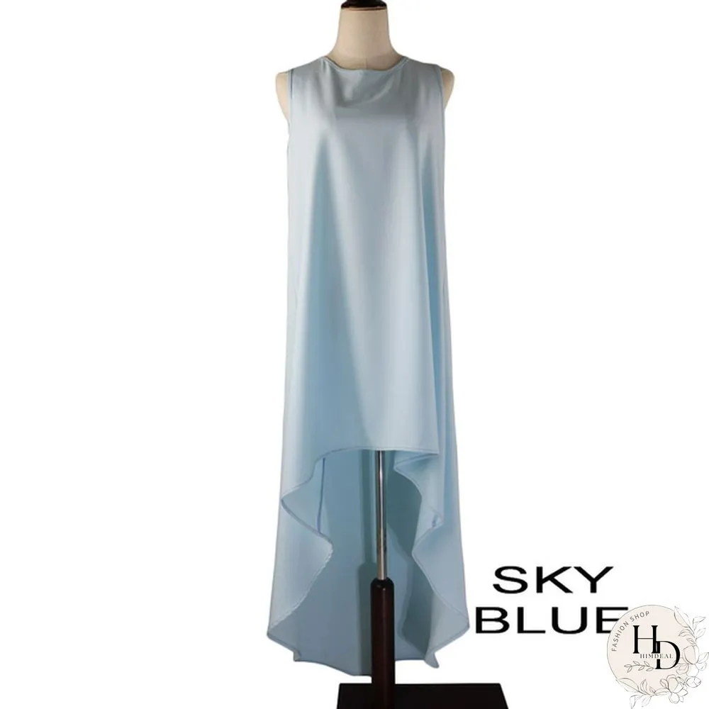 Women Summer Bohemian White Irregular Beach Dress Loose Flare Dress Tunic Female Sleeveless Beachwear Solid Boho Gowns Dresses
