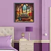 >SALE<5D DIY Full Round Drill Diamond Painting Mountain River Stained Glass 40x40cm