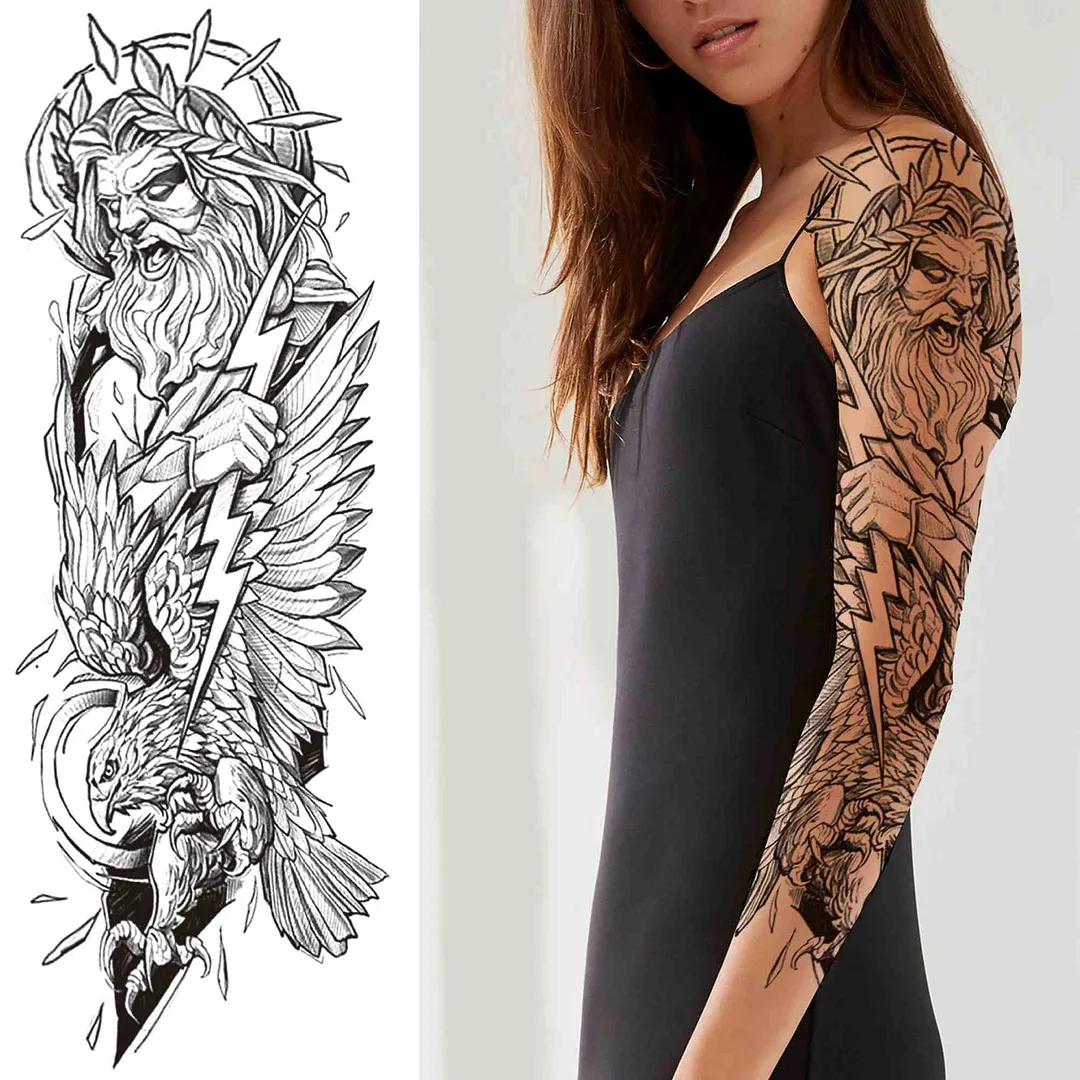 Sexy Girl Flower Temporary Tattoos For Women Men Black Lion Triangle Tattoo Sticker Fake Tribal Full Arm Sleeve Tatoos Paste 1108-1