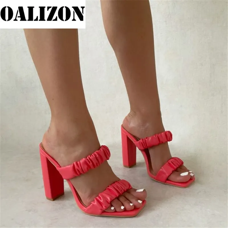 Lady Summer Women Pleated Sandal Slippers Shoes Summer 2021 Women Open Toe High Chunky Heels Pumps Plicate Slippers Slides Shoes