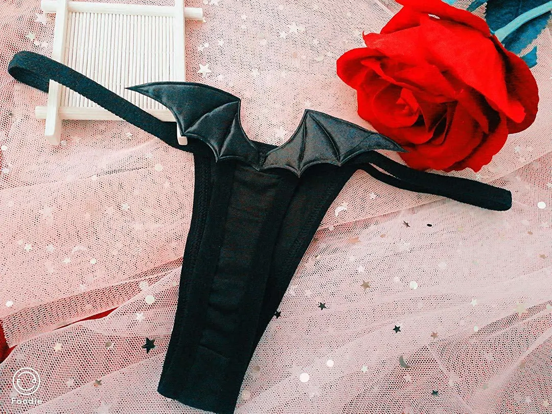 Womens Anime Cosplay Panties Cute G-string Thongs Bikini Lingerie Angel black white Devil Wings Roleplay Underwear Accessories