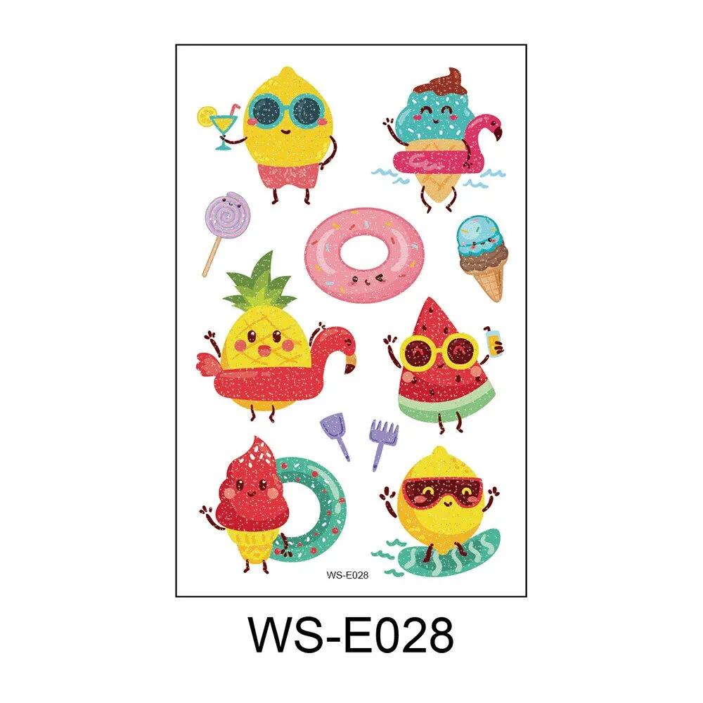 10 Kinds Glitter Powder Children Tattoo Cartoon Fruits Cute Makeup Temporary Body Arm Stickers Disposable Tatouage Temporaire