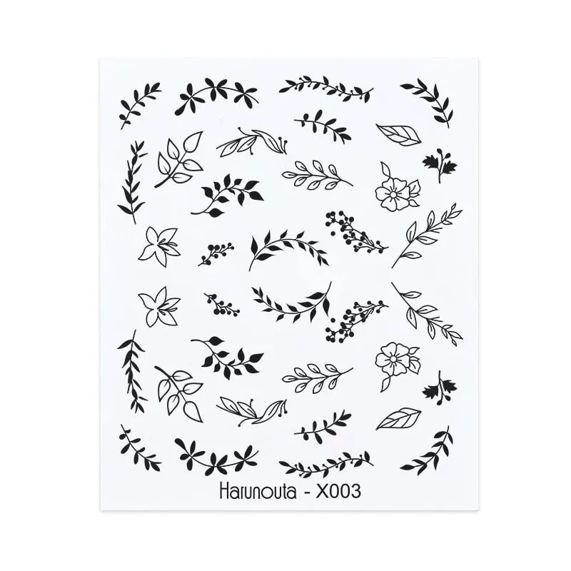 Harunouta Water Decals Ink Blooming Flower Leaves Transfer Nail Stickers Butterfly Love Heart Design Slider Watermark Decoration-Nail Inspo