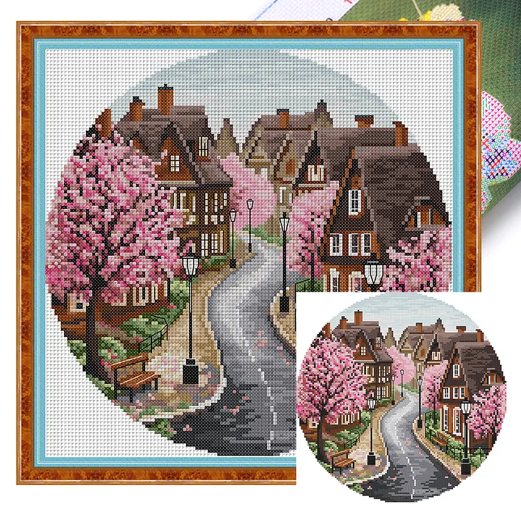 【Joy Sunday Brand】Spring Street 37*37cm 11CT Stamped Canvas Cross Stitch gbfke