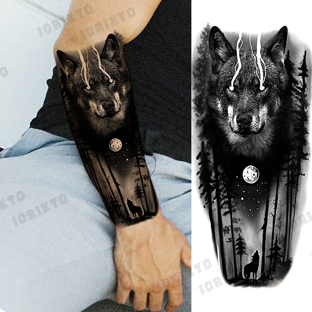 Realistic Devil Skeleton Temporary Tattoos For Men Adult Women Wolf Compass Gangster Fake Tattoo Washable Body Art Tatoo Sticker