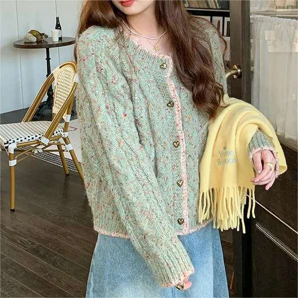Churchf Churchf Version Qiu Dong 2024 New Knit Cardigan Coat Jacket Color Dot Twist Small Design Feeling Gentle Sweater Female