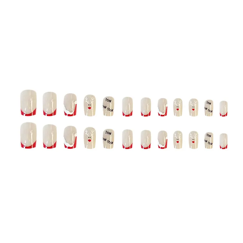 Churchf Churchf A Light Powder Cartoon Christmas Nail Patch Christmas Hat Elements Finished A Second Wear 24 Pieces Box