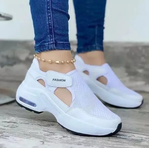 Qengg New Fashion Women Casual shoes Platform Solid Color Flats Ladies Shoes Casual Breathable Wedges Ladies Walking Sneakers