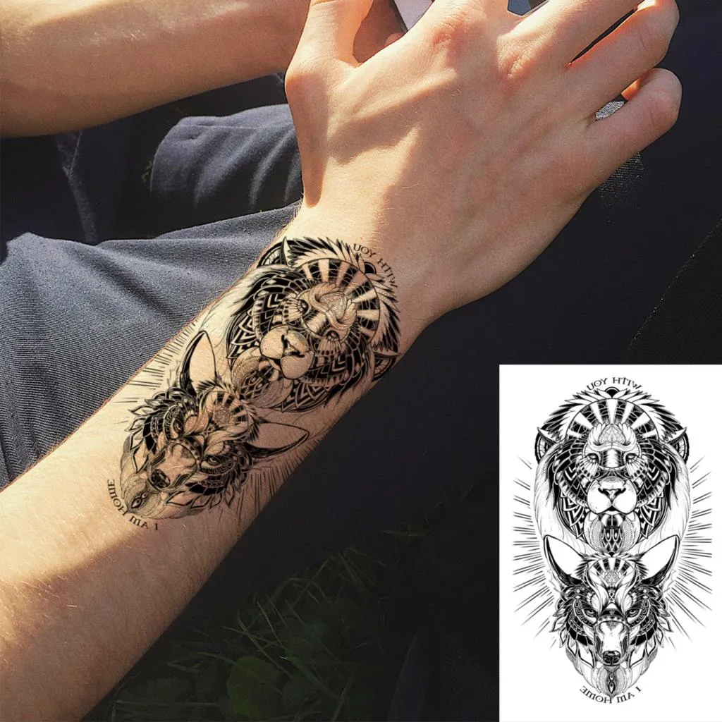 Lotus Mandala Flower Deer Sexy Temporary Tattoos For Women Neck Back Adult Geometric Tribe Fake Tattoo Body Art Waterproof Tatoo