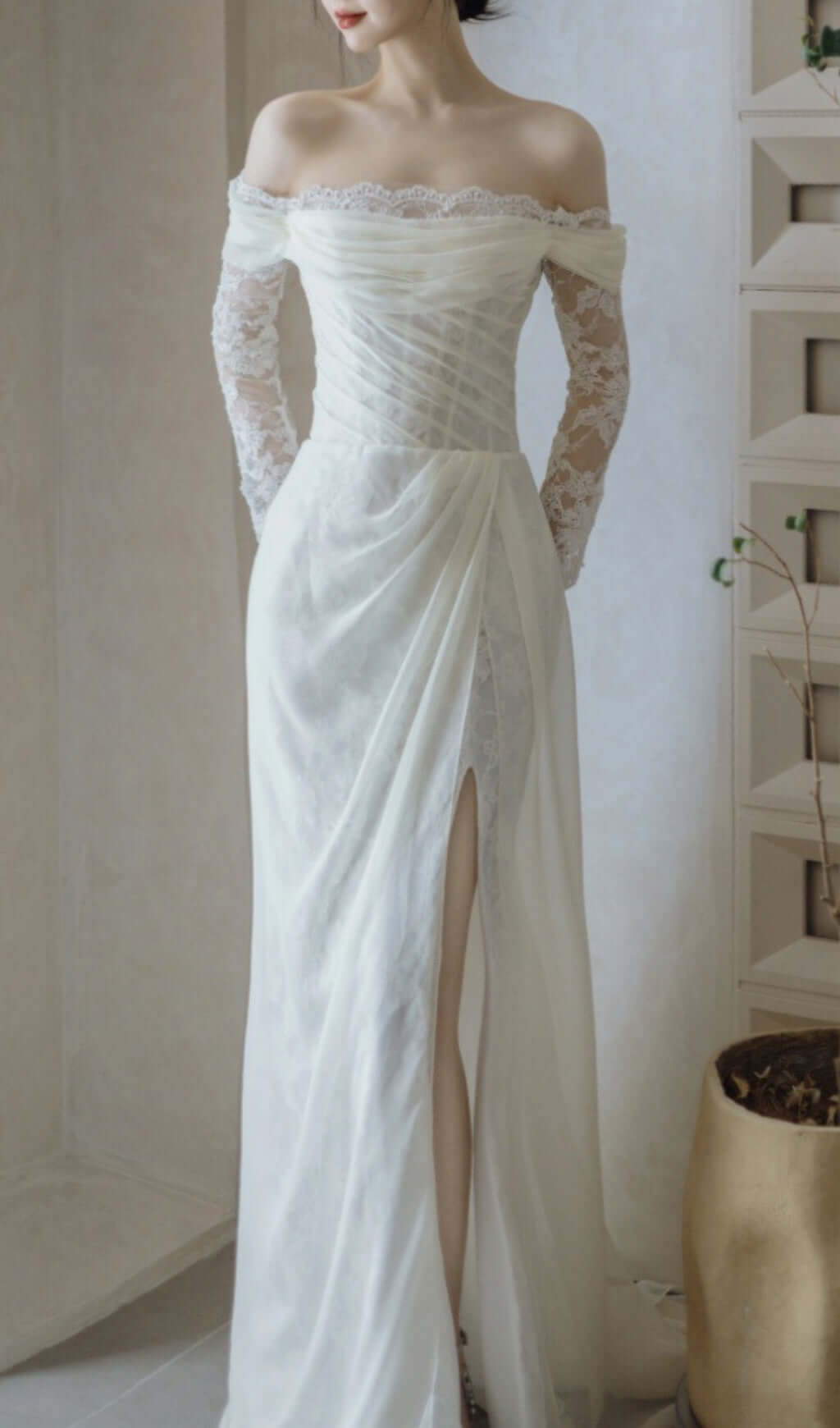 Fashionslee WomenAvielle Mesh One Shoulder Wedding Dress
