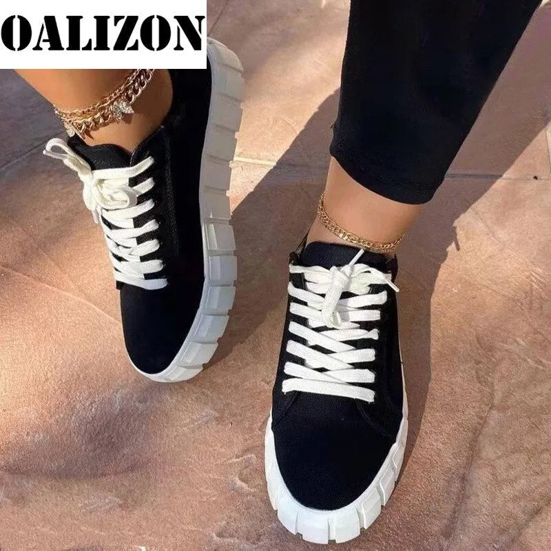 New Fashion Women Lace Up Casual Thick Bottom Flat Shallow Sneakes Sports Shoes Woman Lady Female Flats Running Trainers Shoes