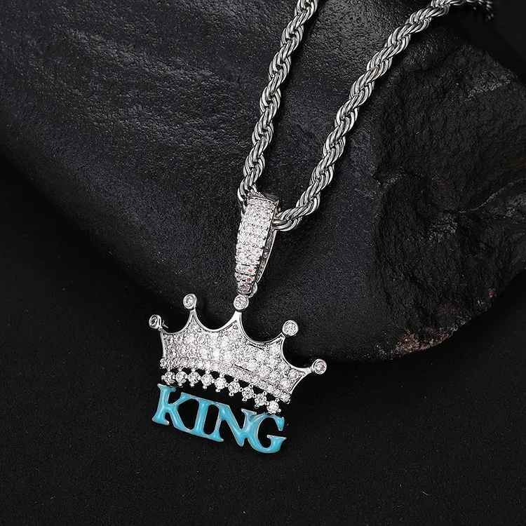 Iced Glue Luminous KING Crown Hip Hop Bling Bling Necklaces For Men