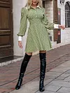 Contrast Color Lapel Collar Polka-Dot A-Line Fashion Mini Dress