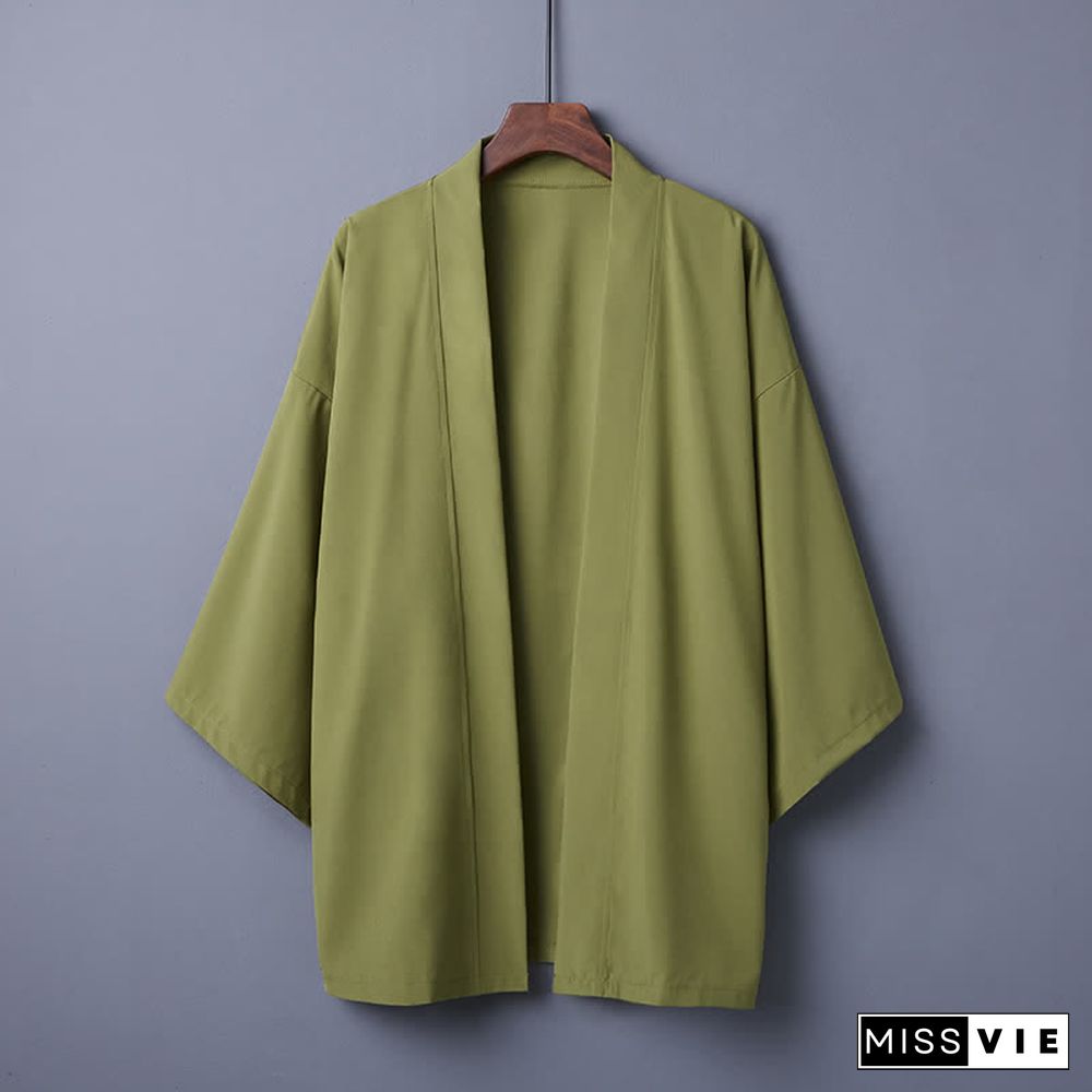 Vintage Pure Color Casual Cardigan Kimono Outerwear