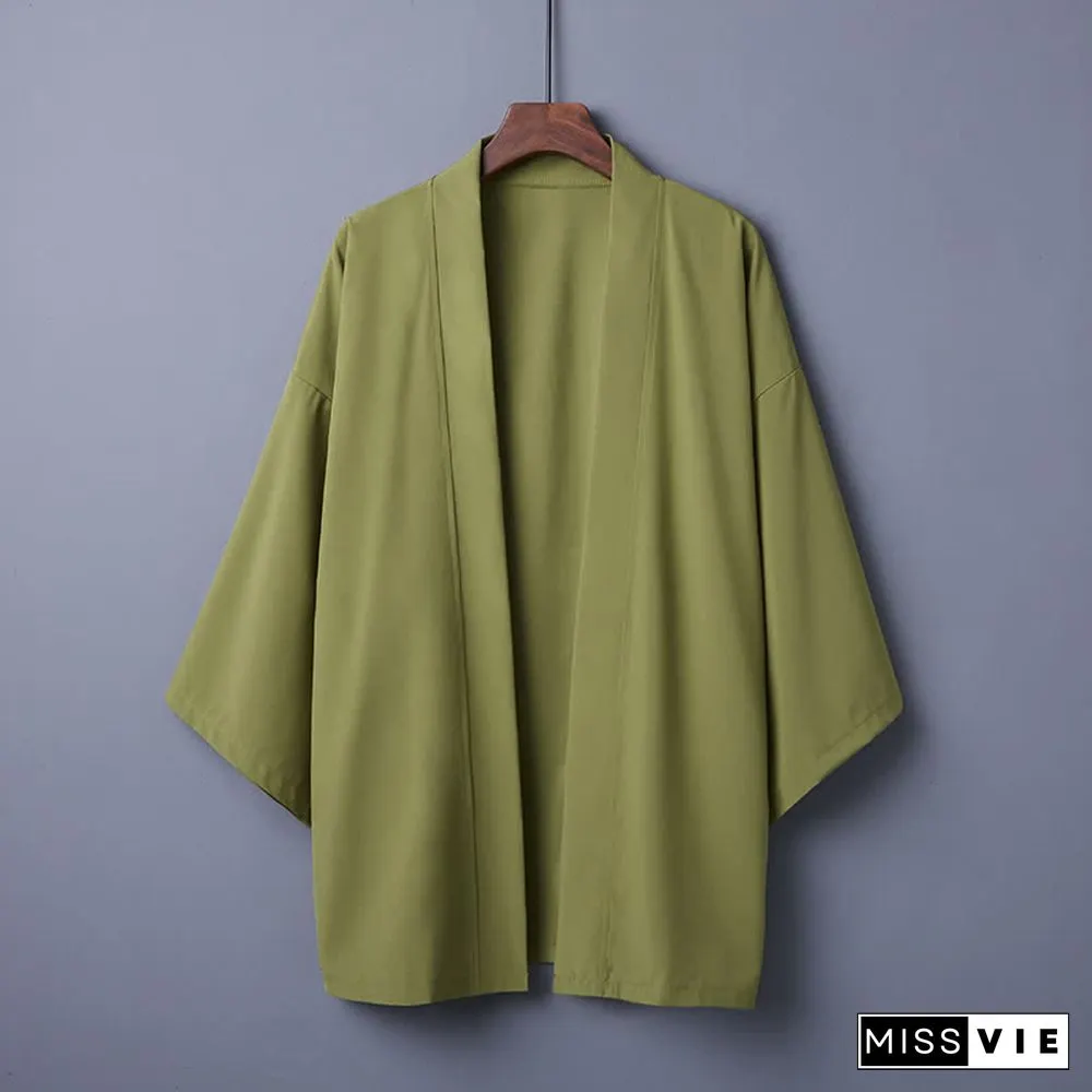 Vintage Pure Color Casual Cardigan Kimono Outerwear