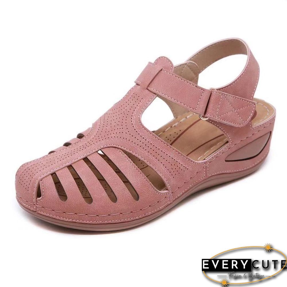 Women's Sandals Summer Ladies Girls Leather Vintage Sandals Buckle Casual Sewing Women Shoes Solid Female Ladies Platform Shoes