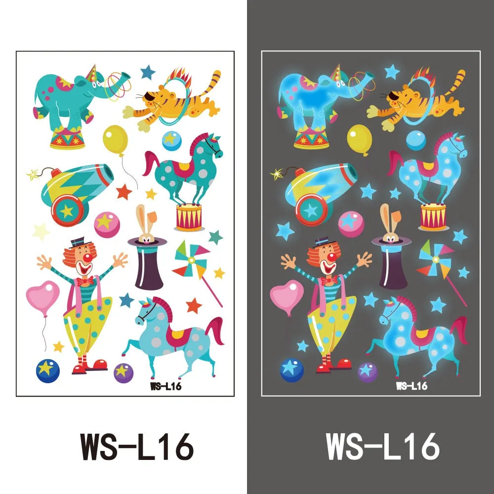 European and American children waterproof tattoo stickers cute dinosaur mermaid cartoon blue luminous temporary tattoo stickers