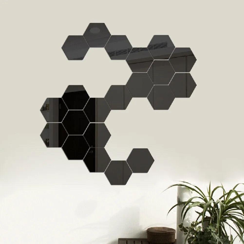 24pcs 3D Mirror Wall Sticker Hexagon Mirror DIY TV Background Bathroom Stickers Wall Decor Bedroom Bathroom Home Decor Mirror