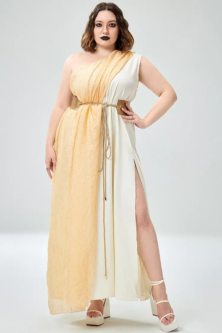 Xpluswear Design Plus Size Casual Halloween Costume Khaki Golden Goddess Maxi Dress（Ships 24h） 2024 - Xpluswear