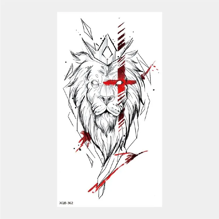 Sdrawing Temporary Tattoo Stickers Animal Tiger Lion Wolf Head Domineering Half Arm Big Picture Water Transfer Tatto Sticker