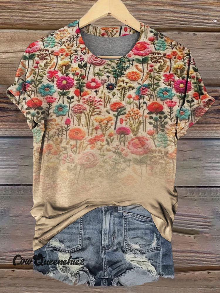 Vintage Flowers Print Casual T-shirt Multicolor / S