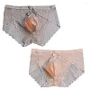 Underpants Men Sissy Sexy Pouch Bulge Low Rise Transparent Panties Lace Bikini Briefs G-String Thongs Underwear Breathable Men's