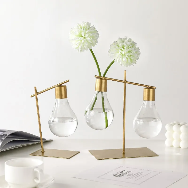 Nordic Decoration Home Transparent Hydroponic Vase Home Decoration Accessories Modern Gold Vase Terrarium Vases for Flower
