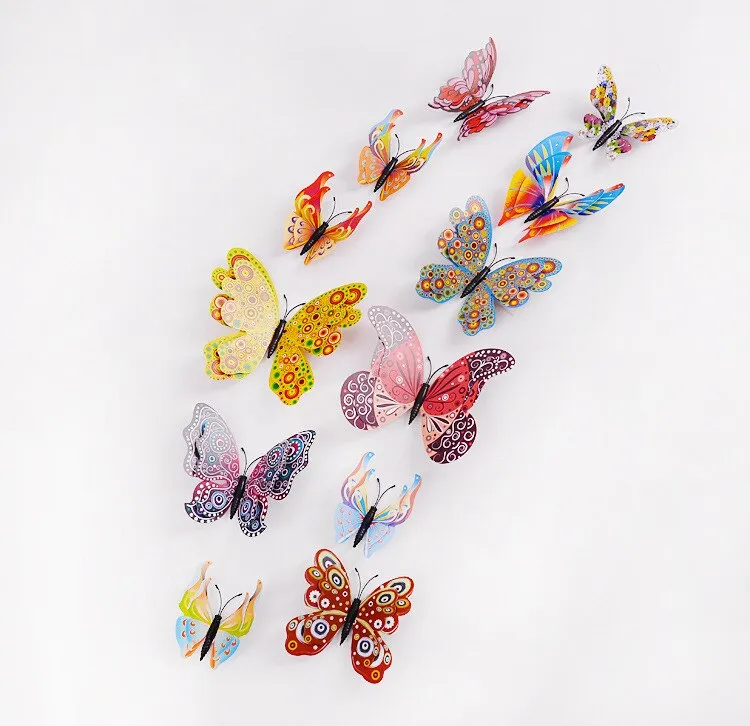 12pcs Butterflies Wall Sticker Decals Stickers on the wall Refrigerator Magnet Home Decorations 3D Butterfly PVC Wallpapers