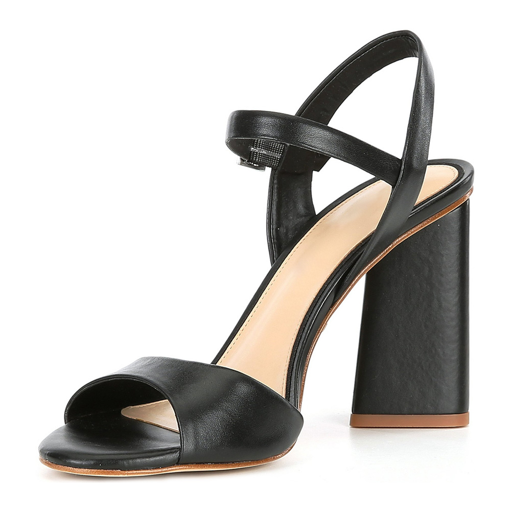 Open Toe Block Heel Ankle Strap Buckle Black Sandals for Women Nicepairs