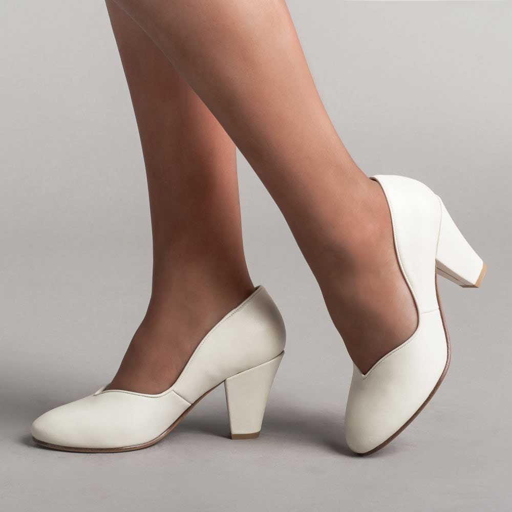 White Vegan Leather Round Toe 3" Block Heel Slip-On Bridal Pumps Nicepairs