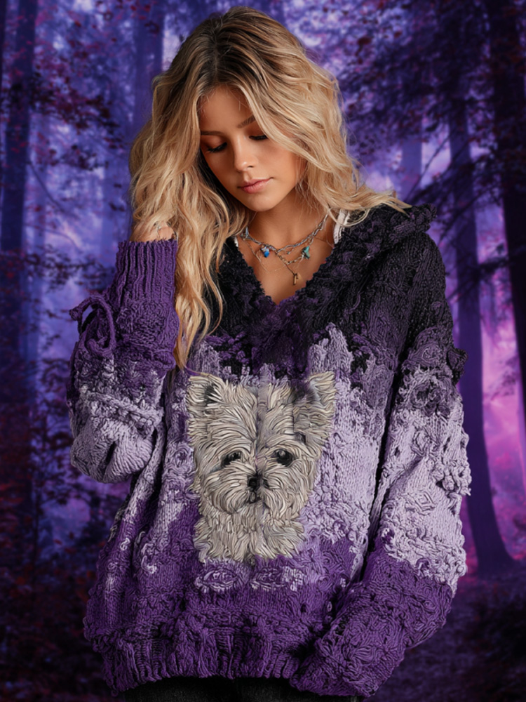 Women's Vintage Halloween Dog Embroidered Print Hoodie