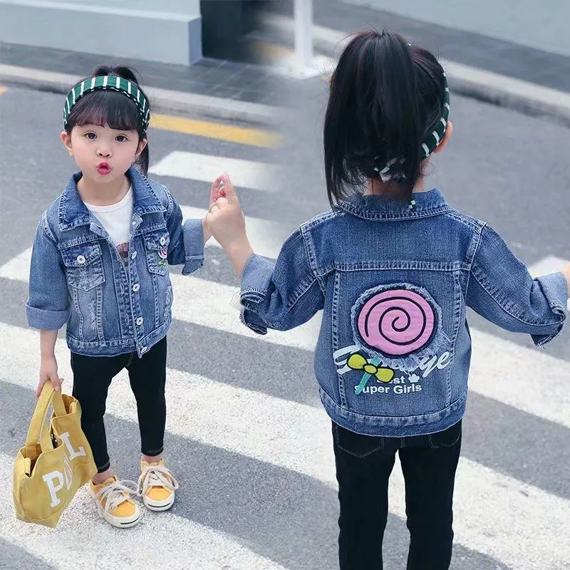 New Children's Denim Jackets Girl Trench Jean Embroidery Jackets Girls Kids clothing baby Lace coat Casual outerwear Windbreaker