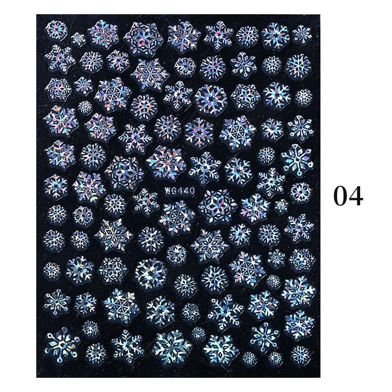 3D Christmas Nail Art Decoration Stickers Sparkly Gold White Colorful  Glitter Geometry Snowflake Winter Slider Nail Foils-Nail Inspo
