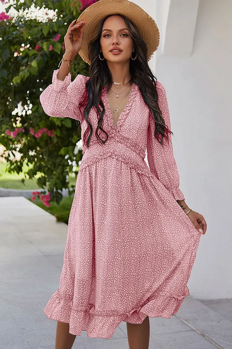 Luditu Midi Dress, Ruffle Lillian Sweet Pink