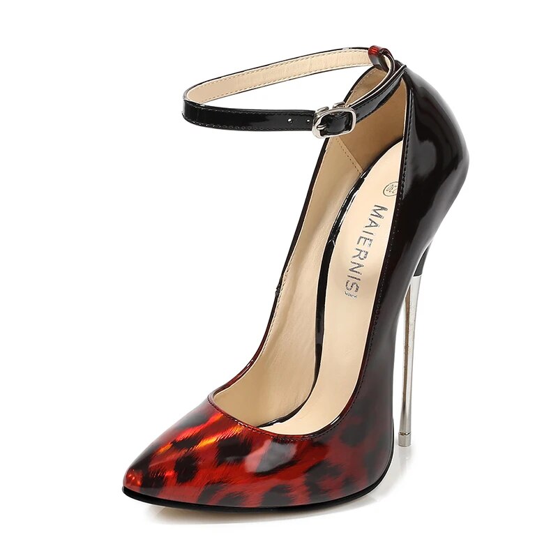 GOOSHOE High Heels 16cm Stilettos Leopard Pattern Women Pumps Ankle Strap Fetish