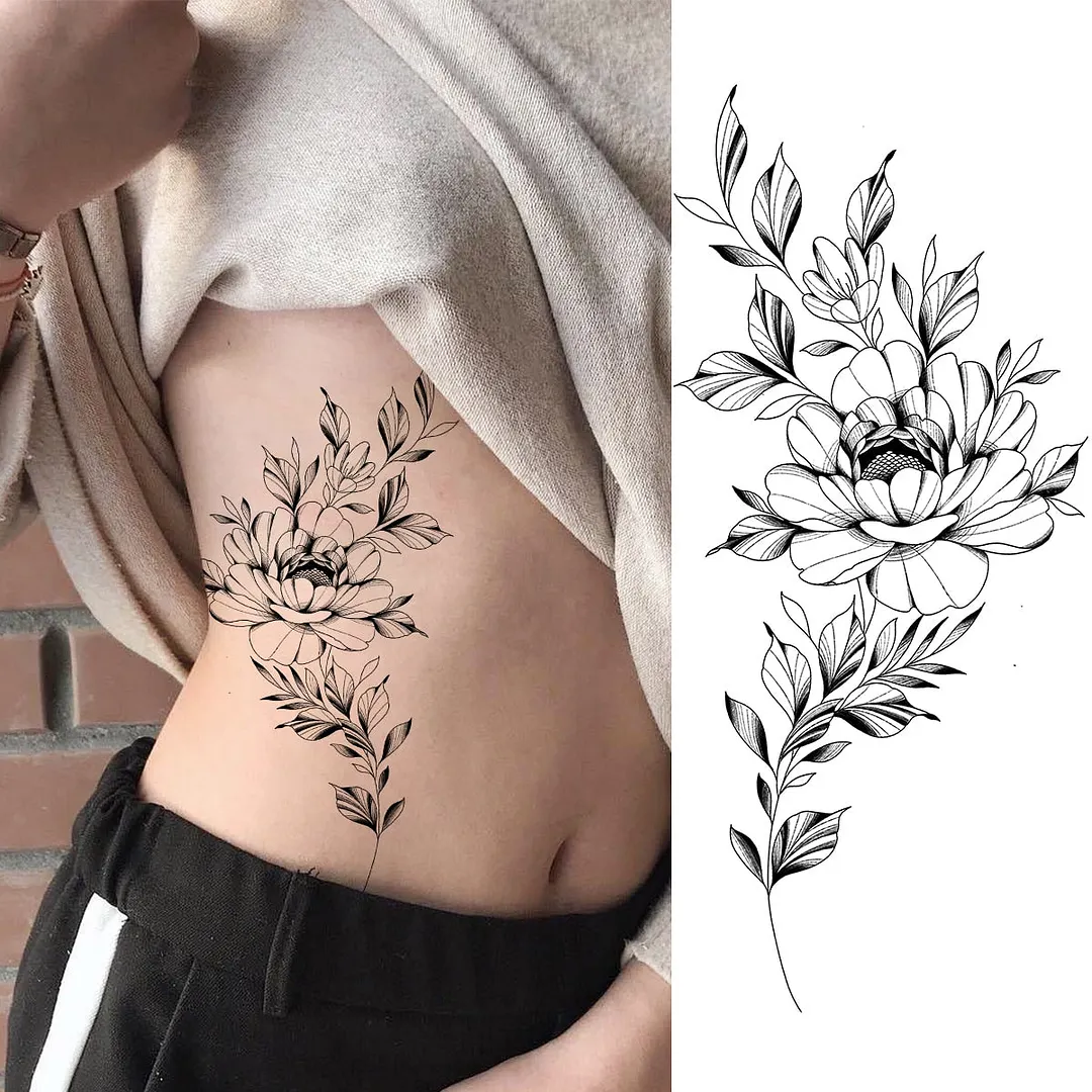Black Rose Flower Snake Temporary Tattoos For Women Adult Peony Serpent Fake Tattoo Forearm Body Art Painting Waterproof Tatoos