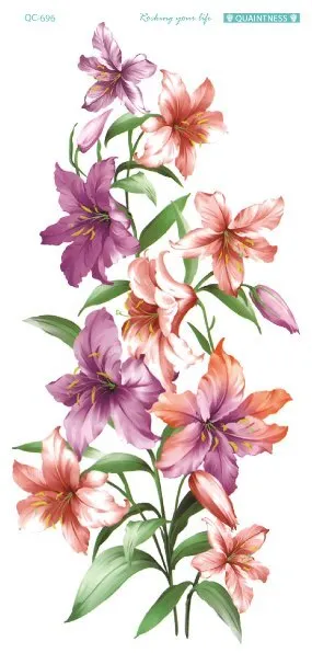 QC-671/20X10cm Long Colorful High Solution Body Art Purple Peony Flowers Circle Design Temporary Fake Flash Tatoo Sticker Taty