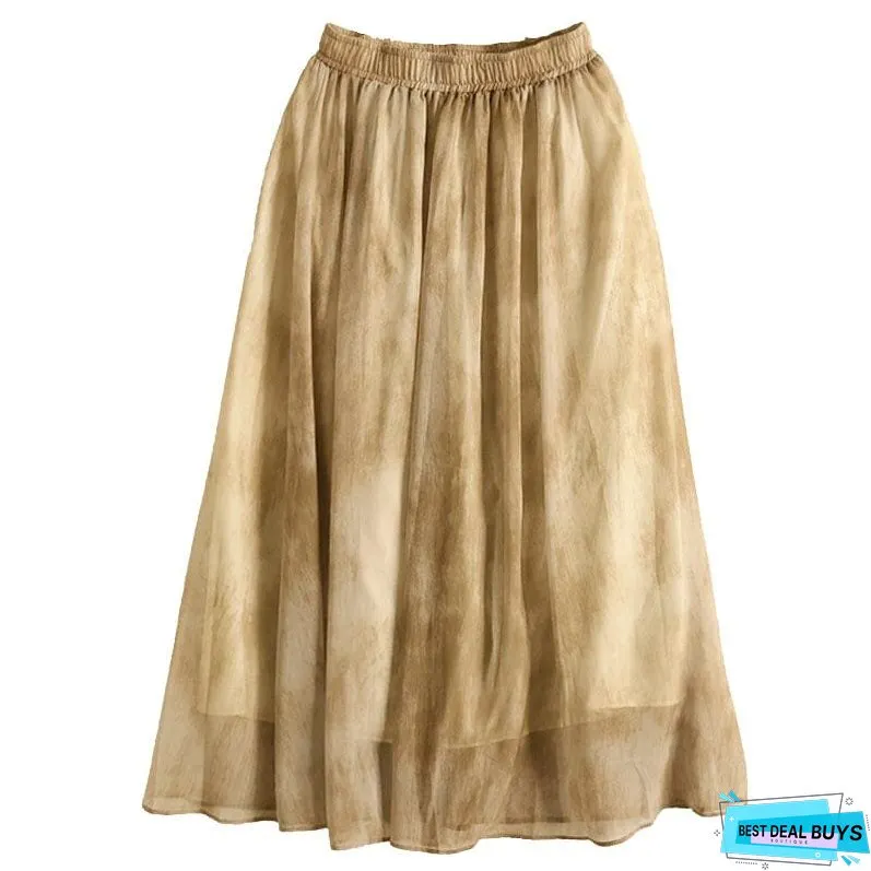 Summer Loose Retro Print Casual A-Line Skirt