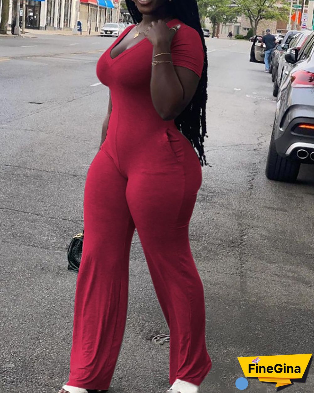 Plus Size Pocket Design Short Sleeve Jumpsuit