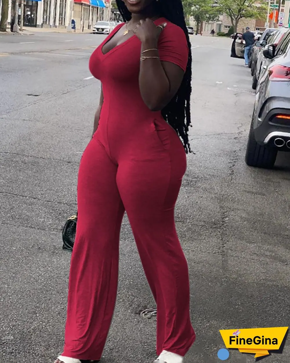 Plus Size Pocket Design Short Sleeve Jumpsuit