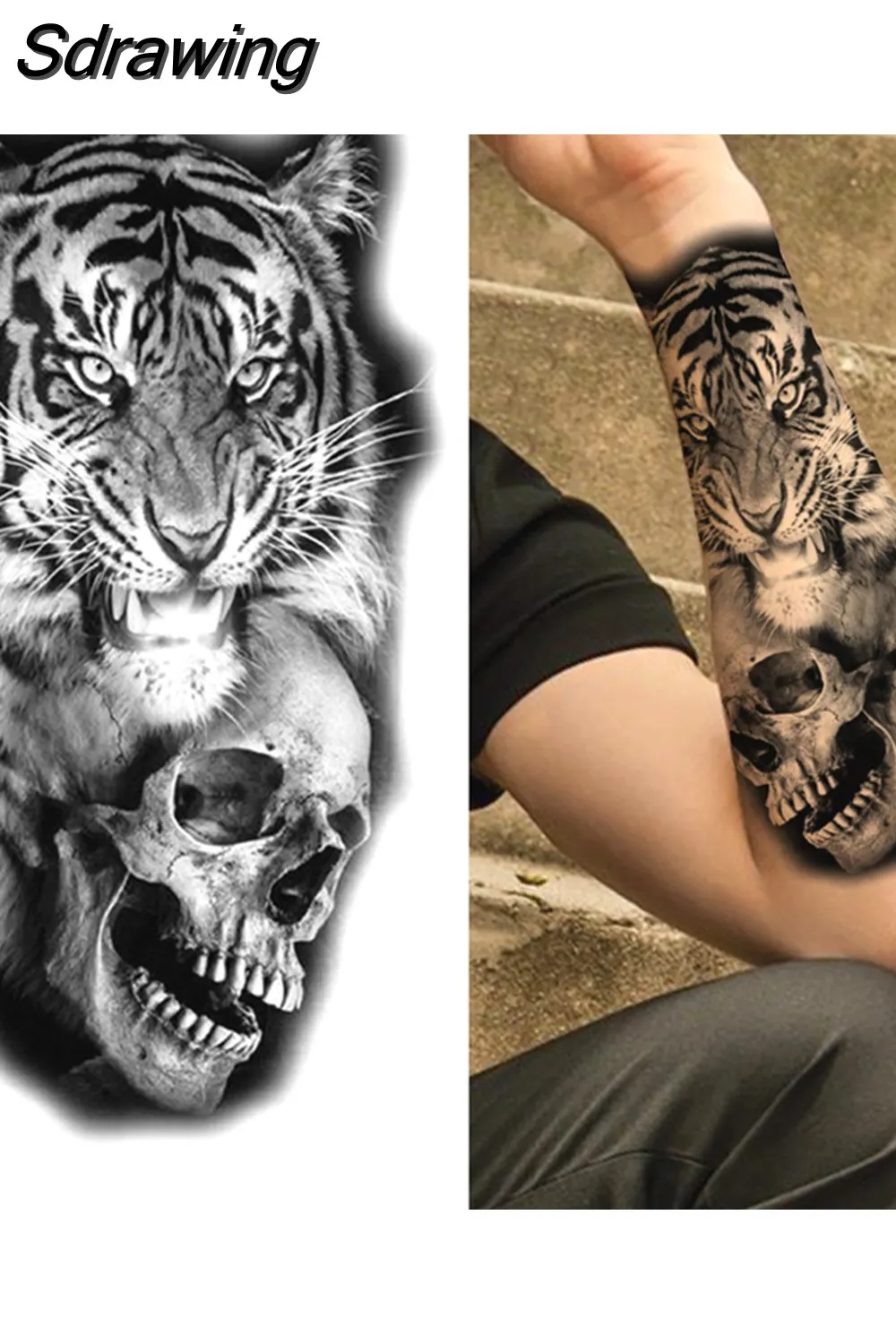 Sdrawing Arm Temporary Tattoos Sleeve For Men Women Realistic Fake Tatoos Warrior Lion Tiger Flower Tatoo Sticker Black Totem Maori 507-1