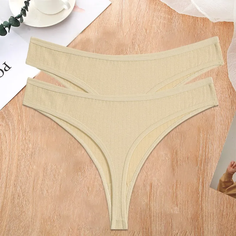 FINETOO 2PCS/Set S-XL G-string Cotton Women Lingerie Panties Thong Female Underwear Sexy Pantys Underpant Girl Intimates Thongs
