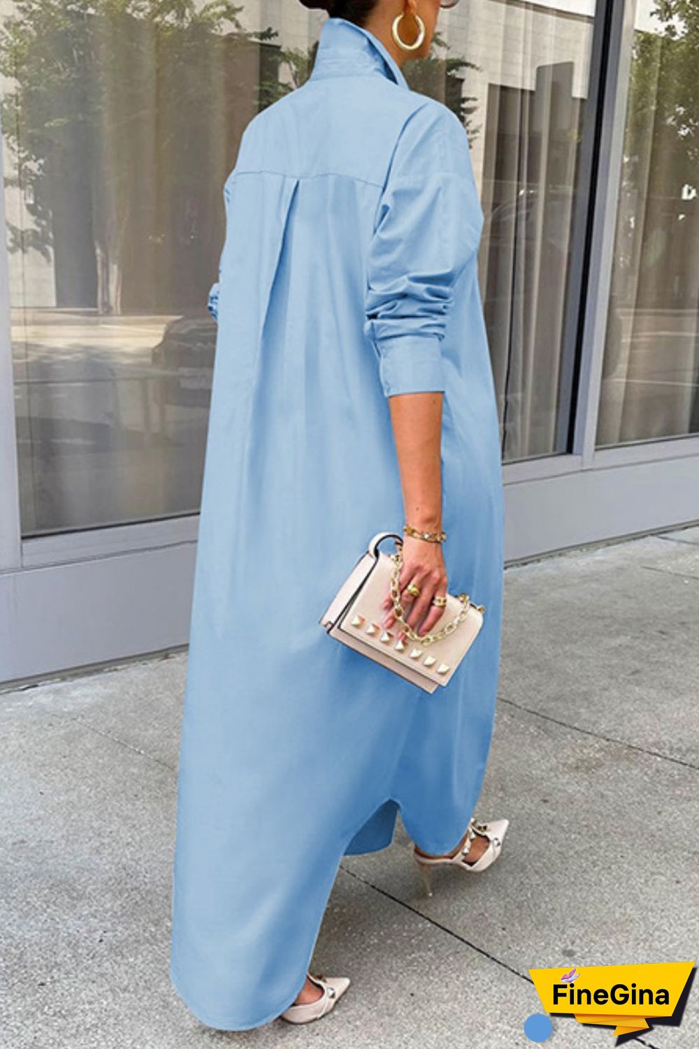 Grey Casual Solid Patchwork Shirt Collar Shirt Dress Dresses