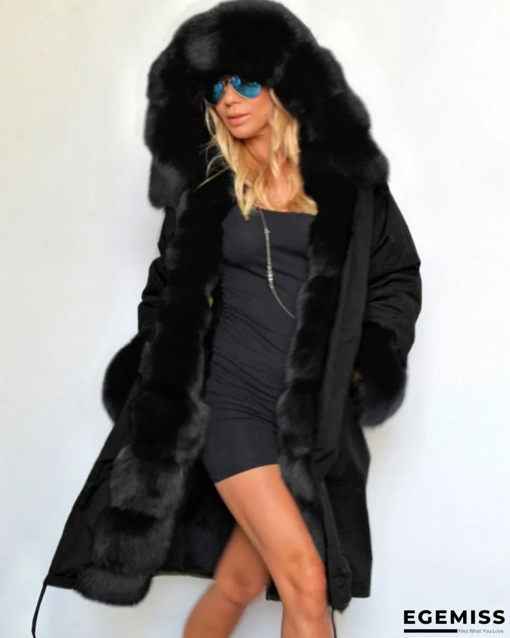 Camouflage / Plain Faux Fur Patch Hooded Parka Coat | EGEMISS