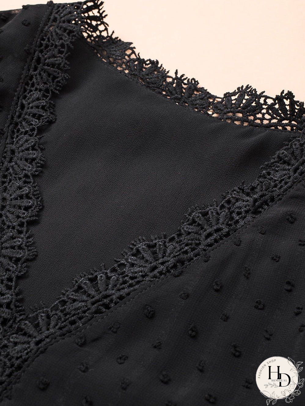Elegant Swiss Dot Lace Detailed V-Neck Blouse