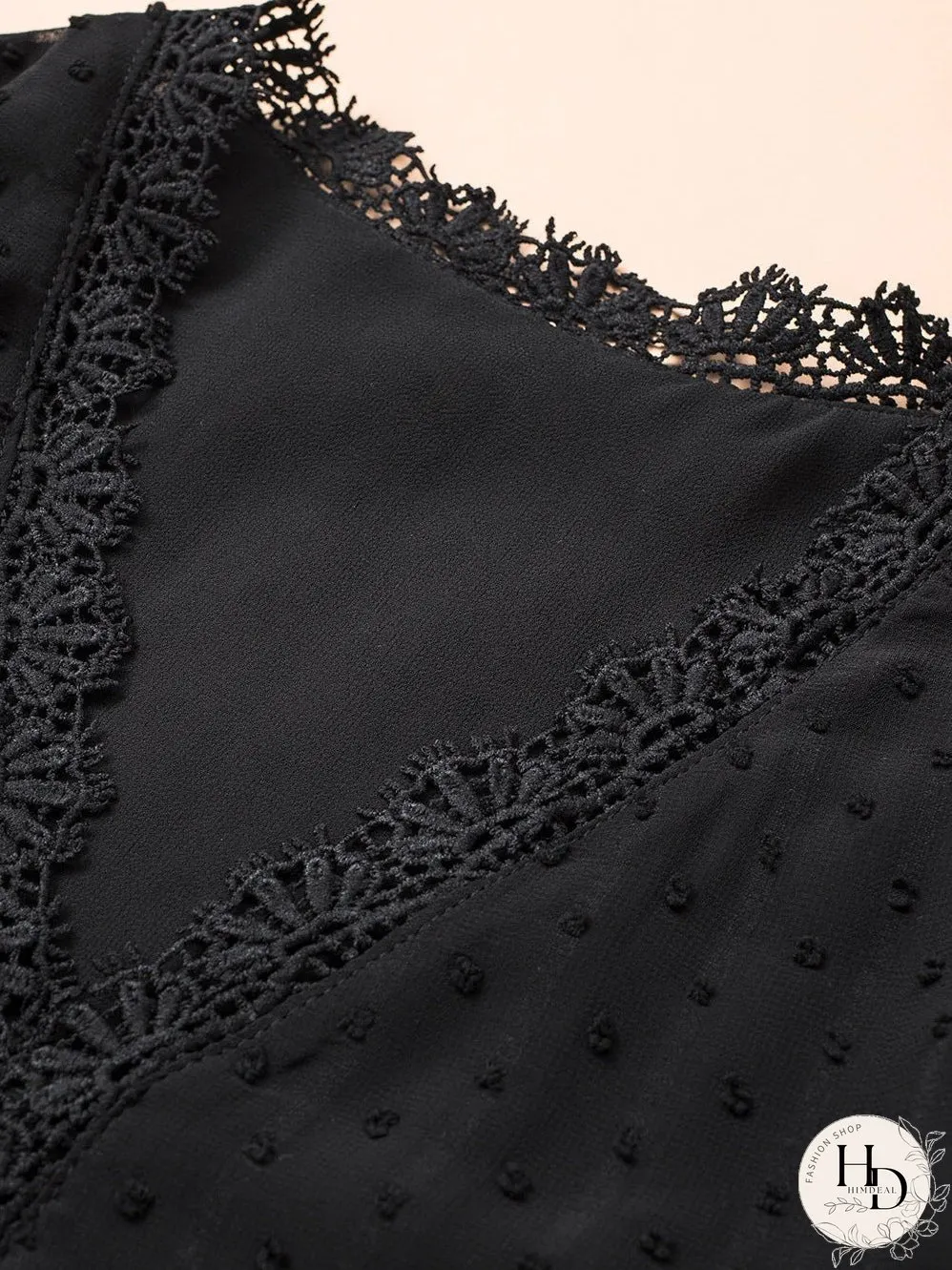 Elegant Swiss Dot Lace Detailed V-Neck Blouse
